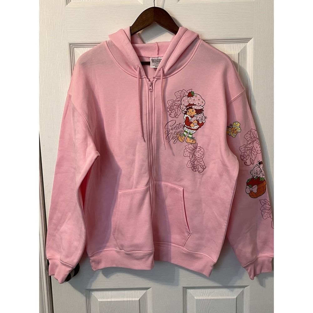 Strawberry Shortcake Women's Pink Graphic Zip Up Hoodie Size L(12-14)